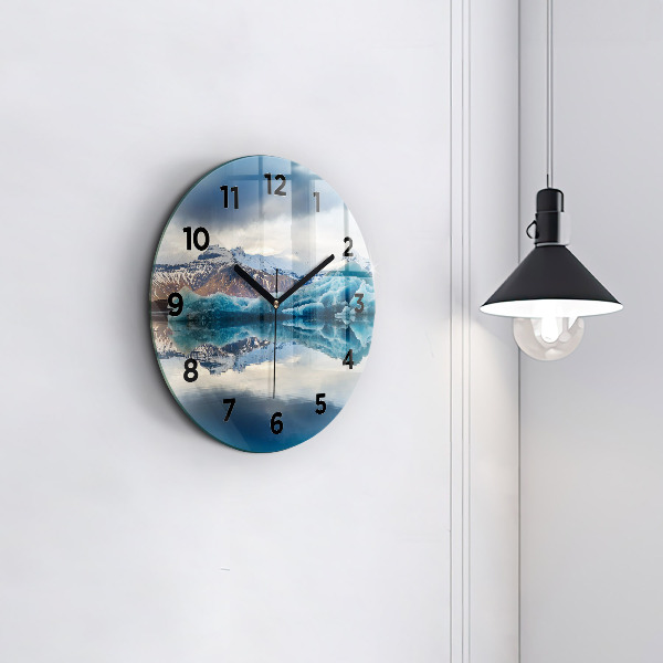 Round glass wall clock Lake Jokulsarlon Iceland