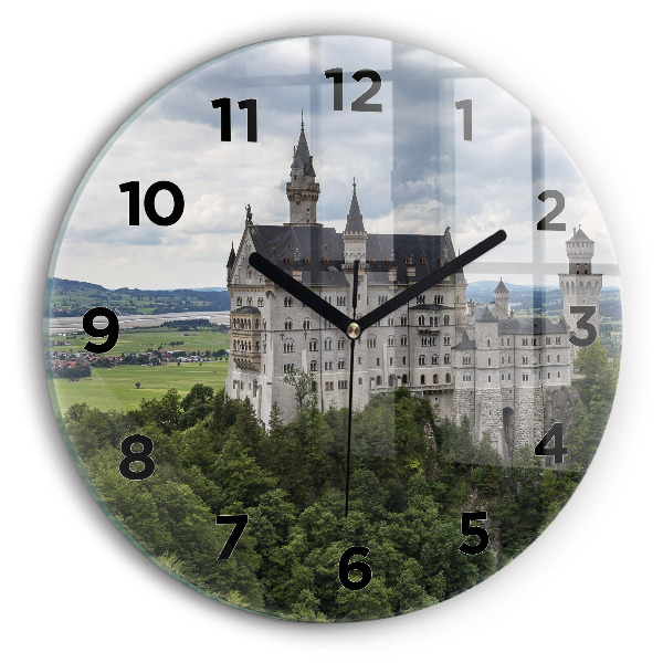 Round glass wall clock Neuschwanstein Castle