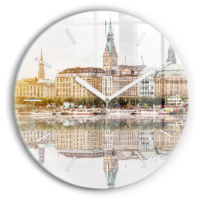 Round glass wall clock River Hamburg Germany