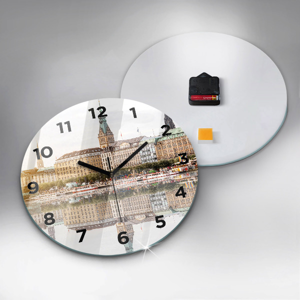 Round glass wall clock River Hamburg Germany