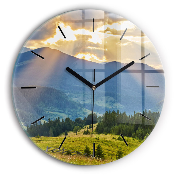 Round glass wall clock Landscape with forests