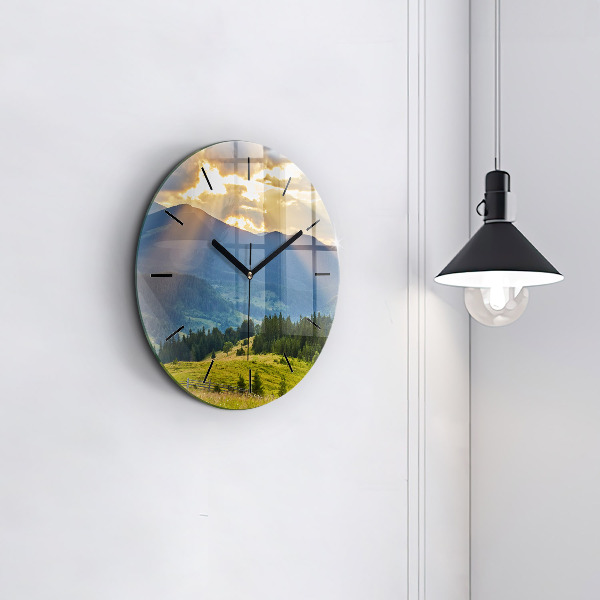 Round glass wall clock Landscape with forests