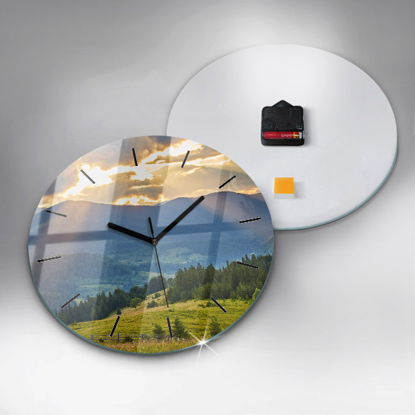 Round glass wall clock Landscape with forests