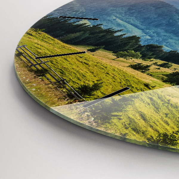 Round glass wall clock Landscape with forests