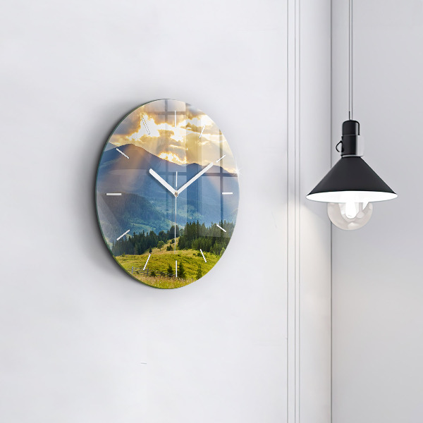 Round glass wall clock Landscape with forests