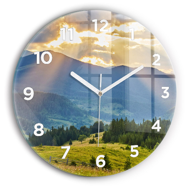 Round glass wall clock Landscape with forests