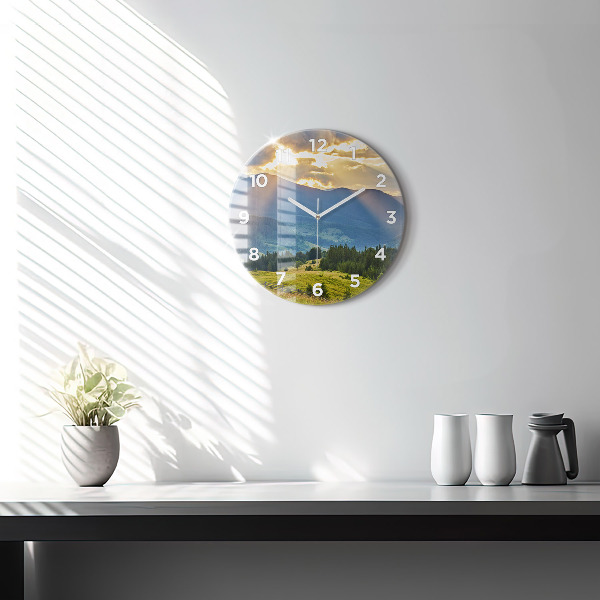 Round glass wall clock Landscape with forests