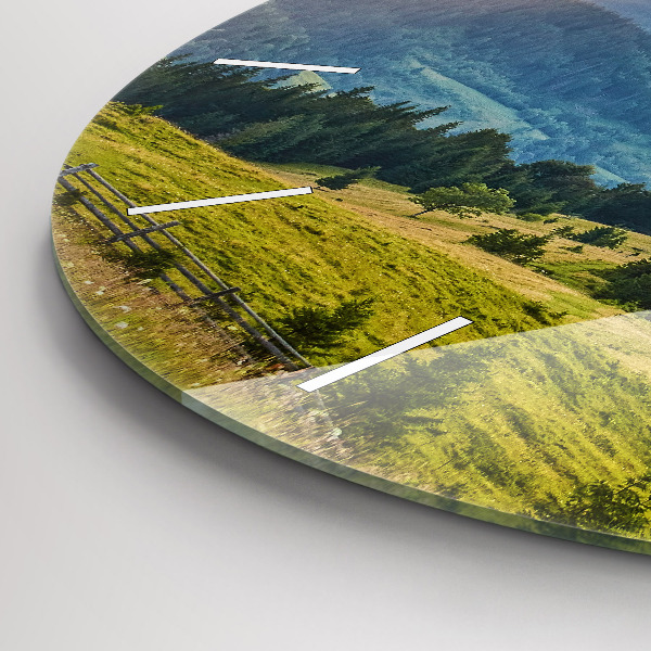 Round glass wall clock Landscape with forests