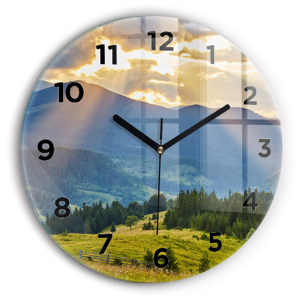 Round glass wall clock Landscape with forests