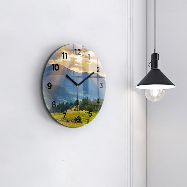 Round glass wall clock Landscape with forests