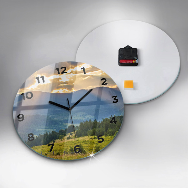 Round glass wall clock Landscape with forests