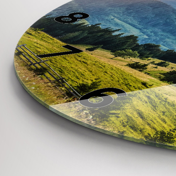 Round glass wall clock Landscape with forests