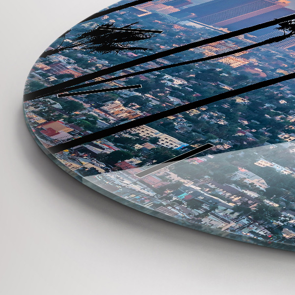 Round glass wall clock Los Angeles Sunset