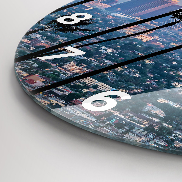 Round glass wall clock Los Angeles Sunset