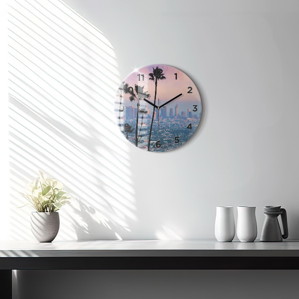 Round glass wall clock Los Angeles Sunset