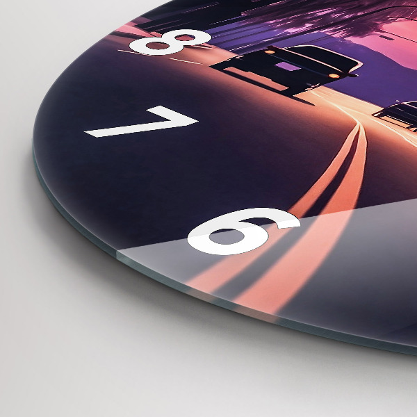 Round glass wall clock Sunset in LA