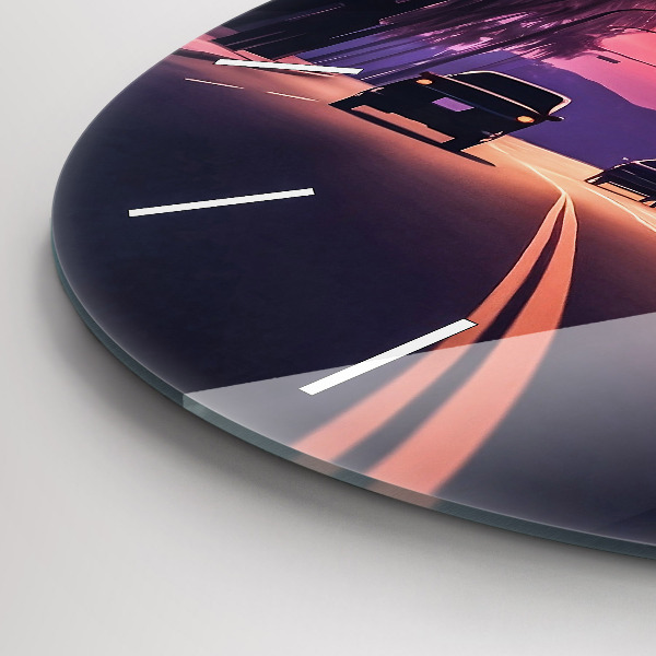 Round glass wall clock Sunset in LA