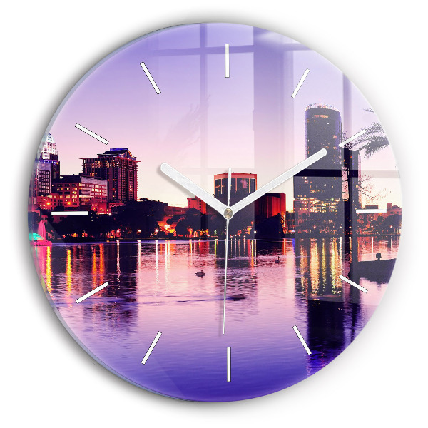 Round glass wall clock Orlando city skyline