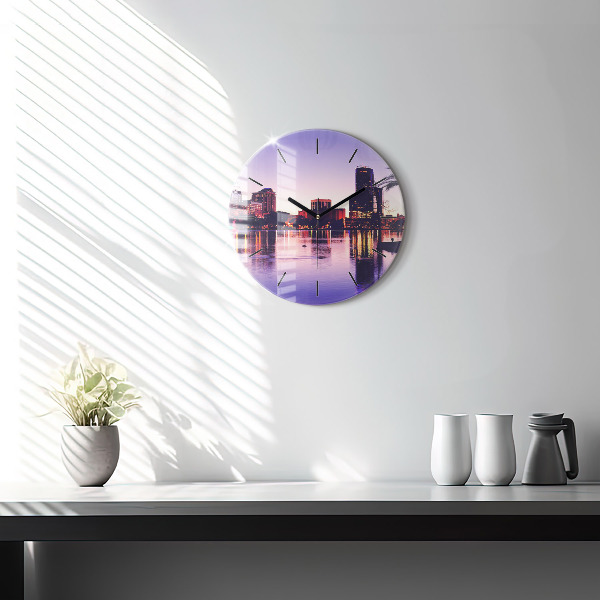 Round glass wall clock Orlando city skyline