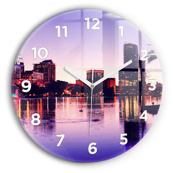 Round glass wall clock Orlando city skyline