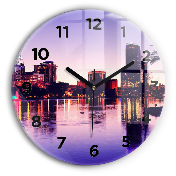 Round glass wall clock Orlando city skyline