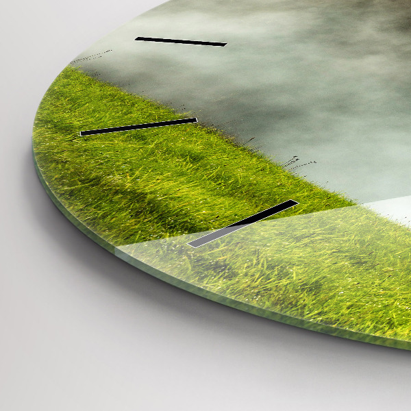 Round glass wall clock Mountain landscape