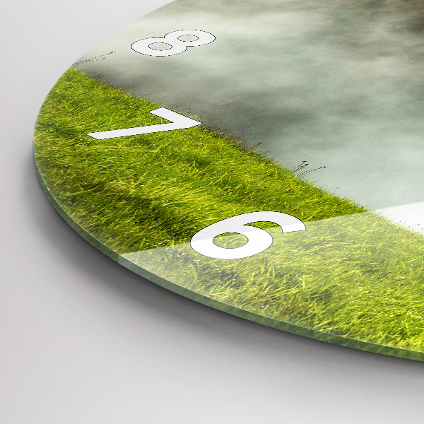 Round glass wall clock Mountain landscape