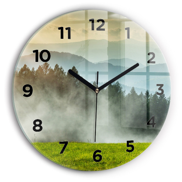 Round glass wall clock Mountain landscape
