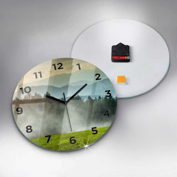 Round glass wall clock Mountain landscape
