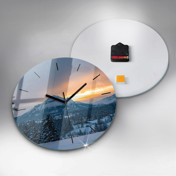 Round glass wall clock Mountain landscape