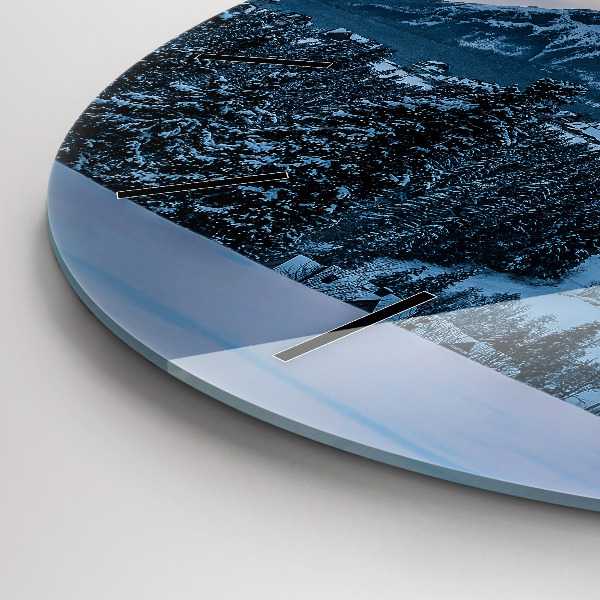 Round glass wall clock Mountain landscape