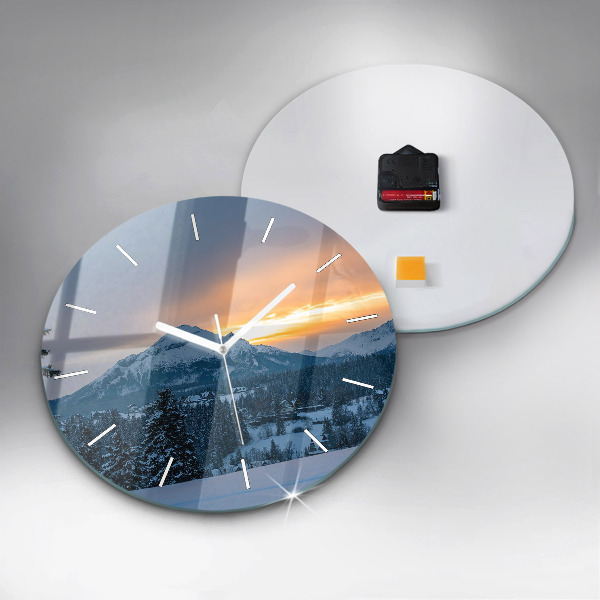 Round glass wall clock Mountain landscape