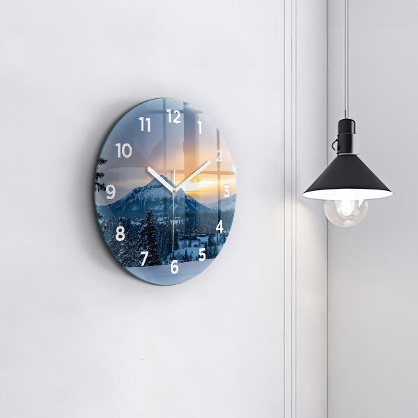 Round glass wall clock Mountain landscape