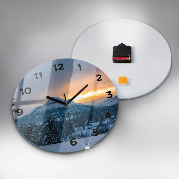 Round glass wall clock Mountain landscape