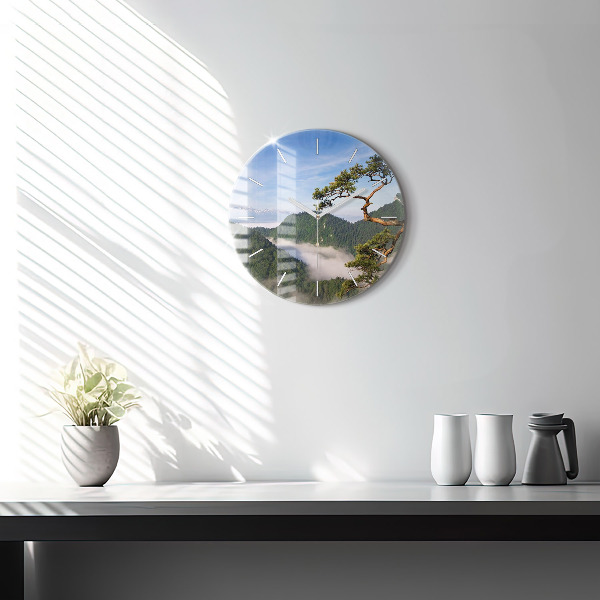 Round glass wall clock Sokolica Peak in the Pieniny Mountains