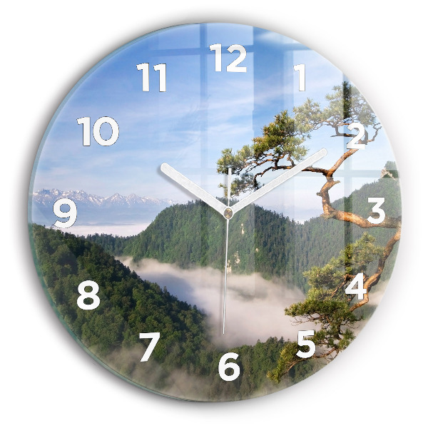 Round glass wall clock Sokolica Peak in the Pieniny Mountains