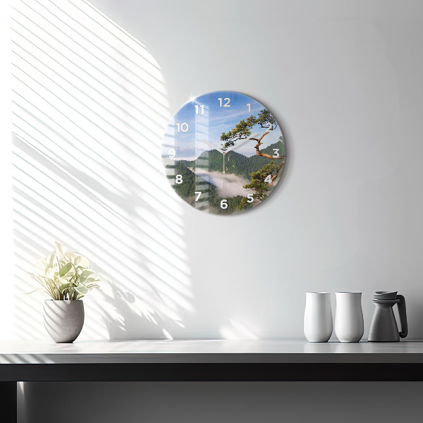 Round glass wall clock Sokolica Peak in the Pieniny Mountains