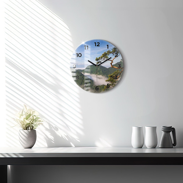 Round glass wall clock Sokolica Peak in the Pieniny Mountains