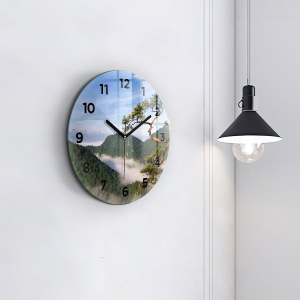 Round glass wall clock Sokolica Peak in the Pieniny Mountains