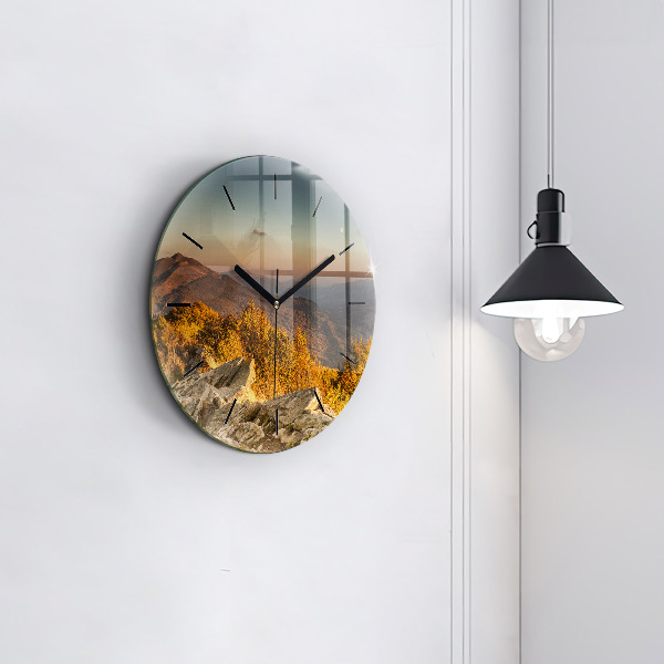 Round glass wall clock Bieszczady Mountains