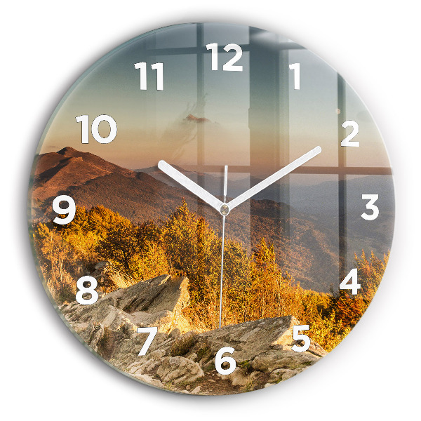Round glass wall clock Bieszczady Mountains