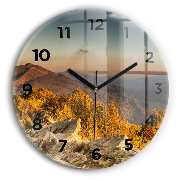 Round glass wall clock Bieszczady Mountains