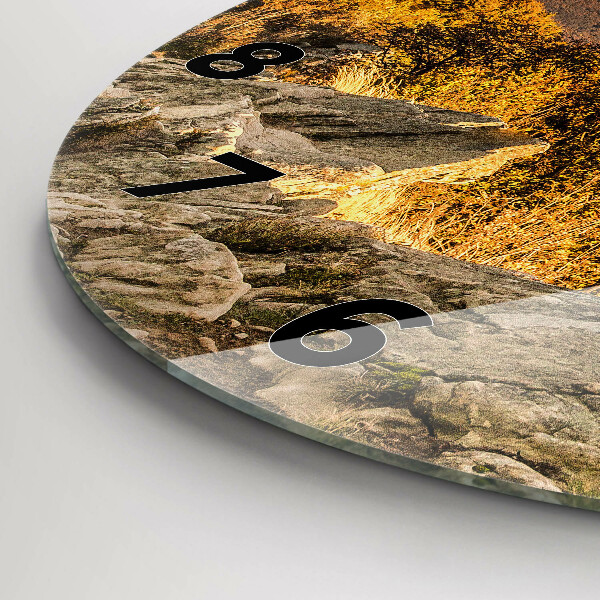 Round glass wall clock Bieszczady Mountains