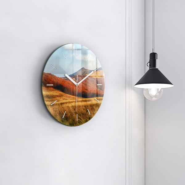 Round glass wall clock Mountain landscape