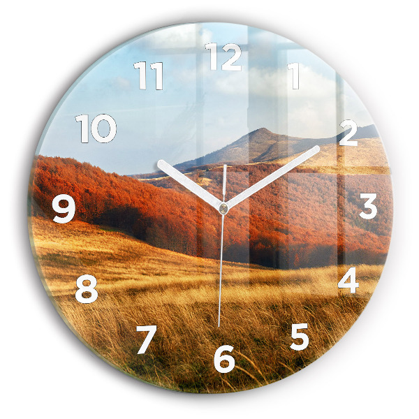 Round glass wall clock Mountain landscape