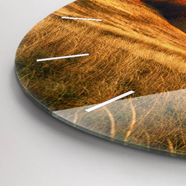 Round glass wall clock Mountain landscape