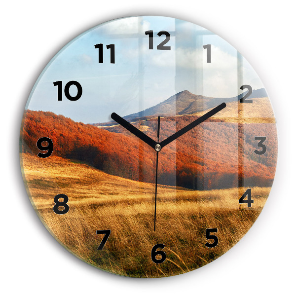 Round glass wall clock Mountain landscape
