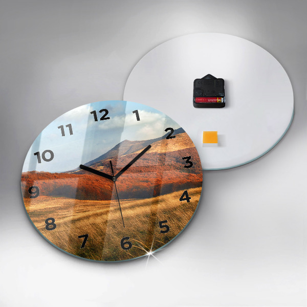 Round glass wall clock Mountain landscape
