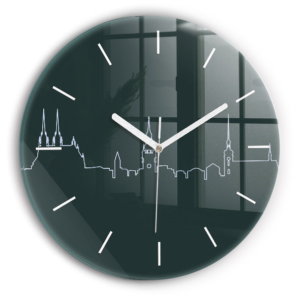 Round glass wall clock Line art of the city of Brno