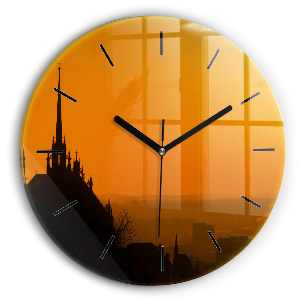 Round glass wall clock View of the Brno Cathedral